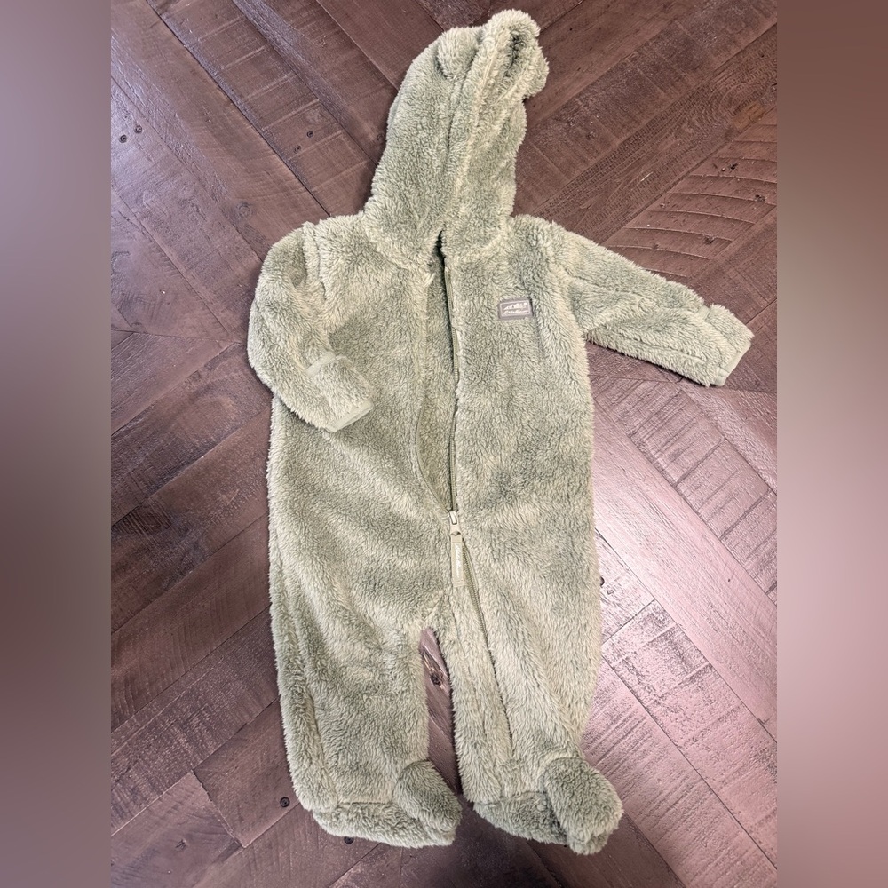 Eddie Bauer moss green baby onesie snowsuit